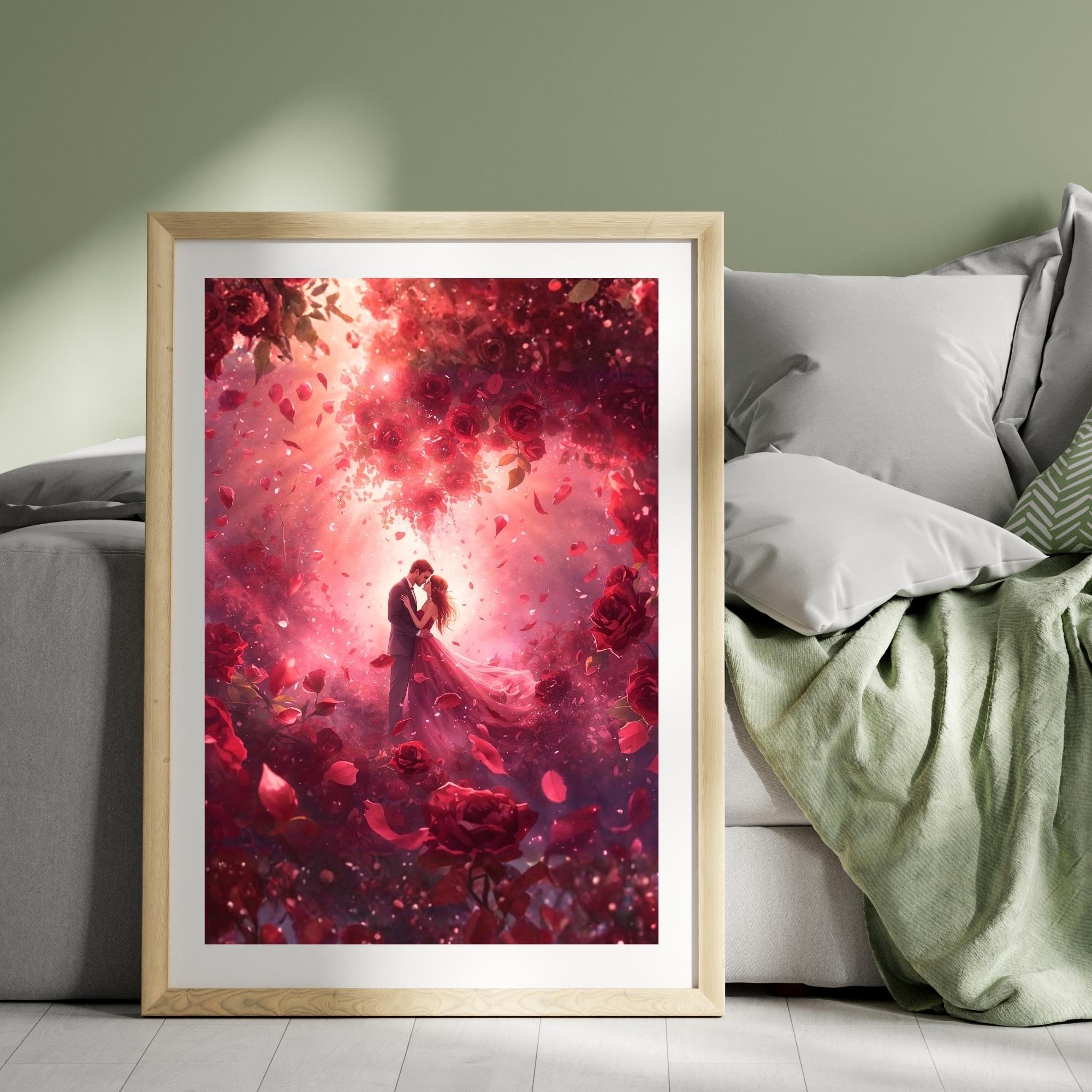 Valentine’s Fantasy Couple in Love Wall Art Printable Romantic Dreamy Illustration Magical Love Theme Digital Download