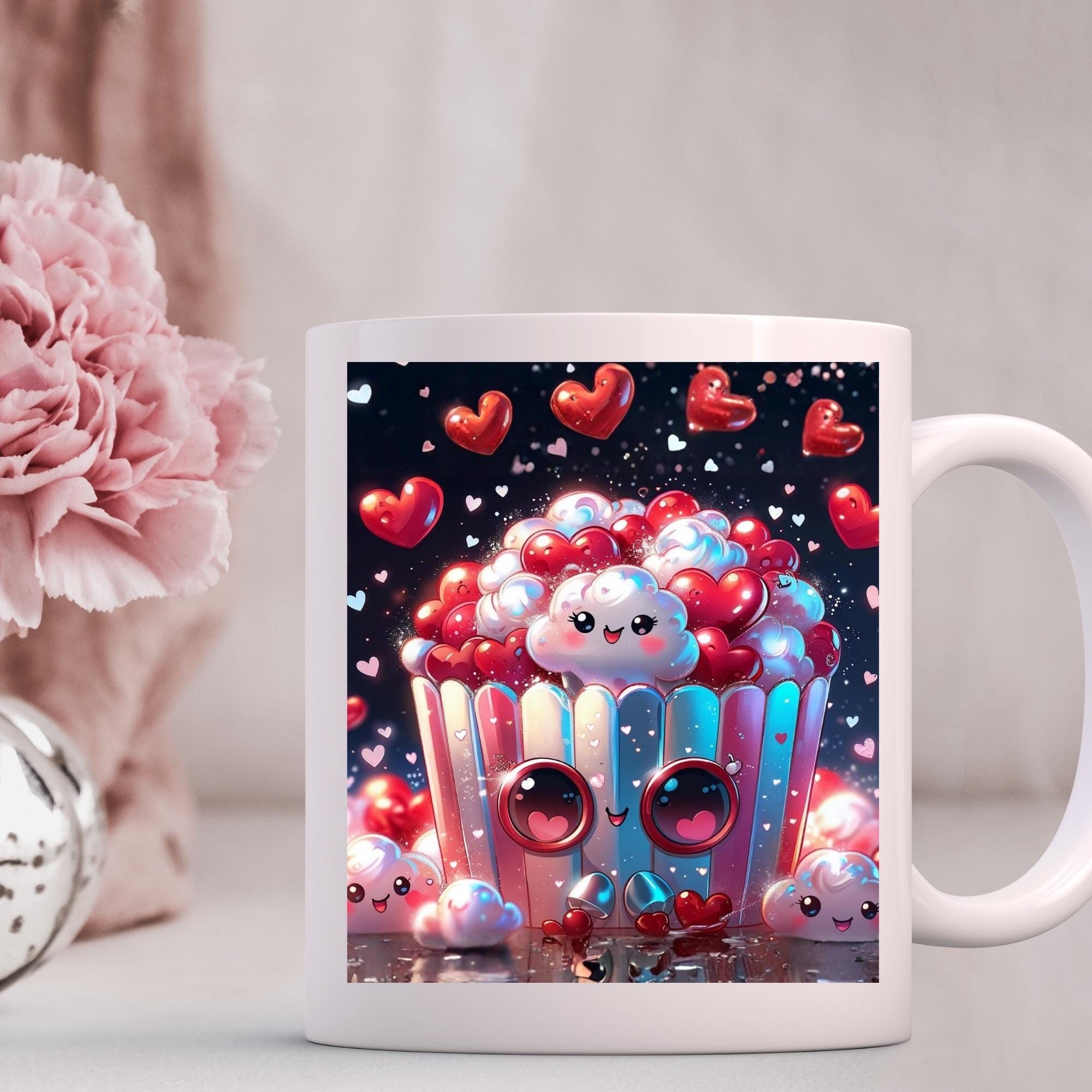 Valentine’s Popcorn & Hearts Cartoon Wall Art Printable Cute Romantic Pop Art Illustration Fun Love Theme Digital Download