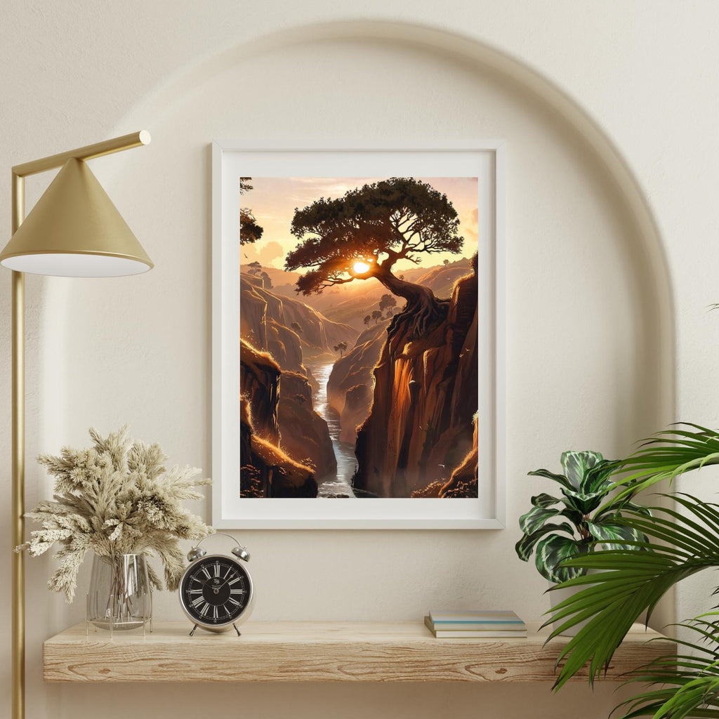 Sunset Canyon Landscape Wall Art Printable Earthy Brown Tones Nature Scene Desert Cliffs Warm Minimalist Decor Digital Download