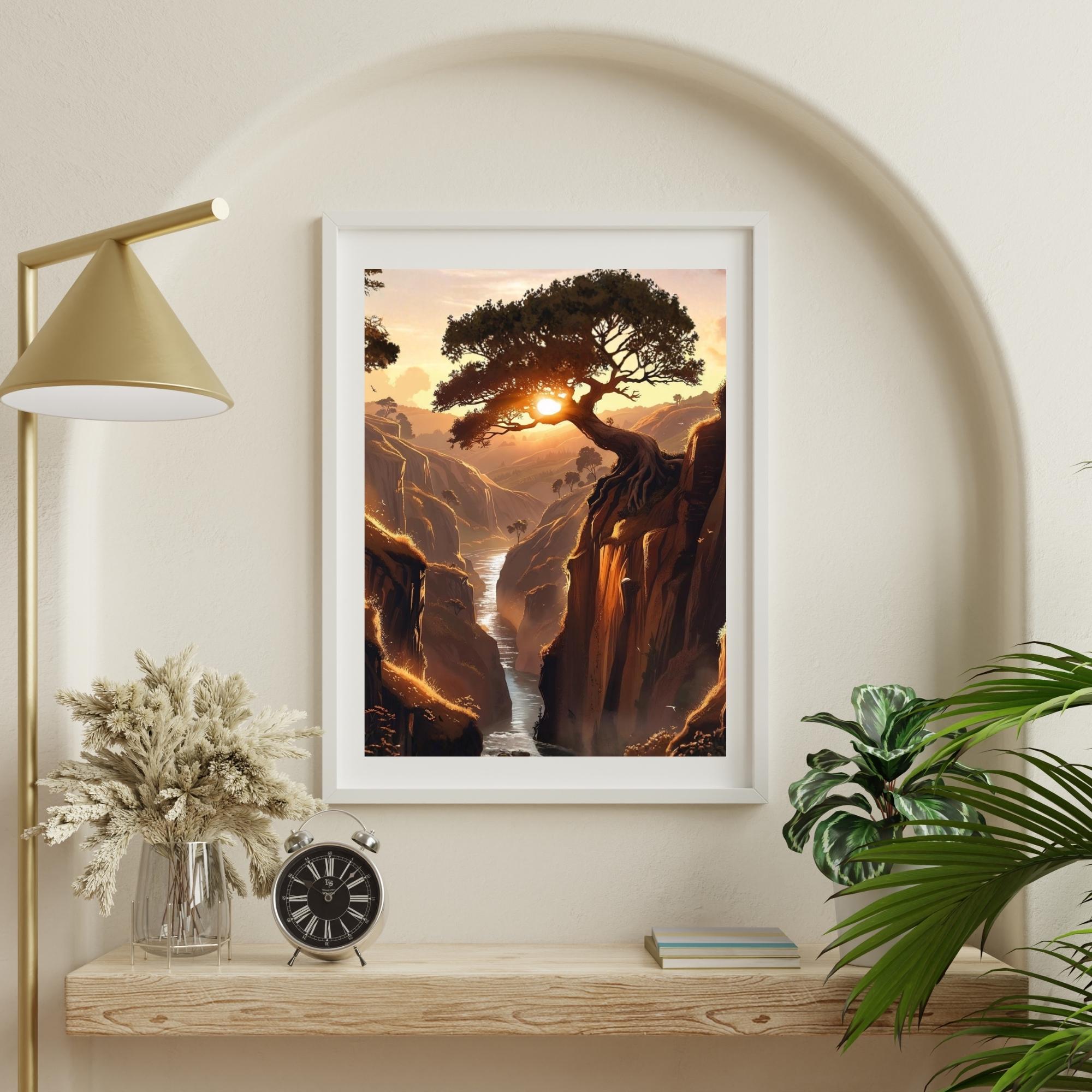 Sunset Canyon Landscape Wall Art Printable Earthy Brown Tones Nature Scene Desert Cliffs Warm Minimalist Decor Digital Download