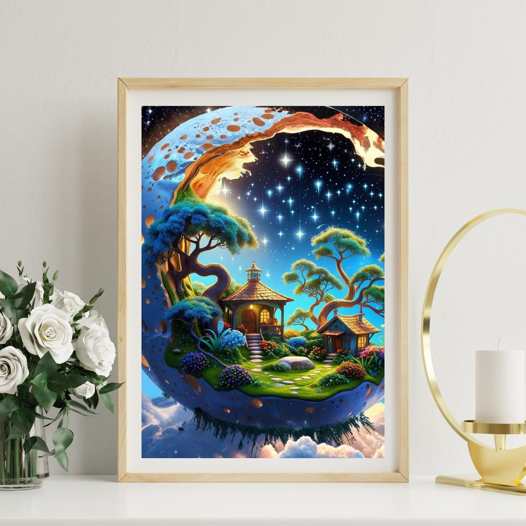 Fantasy Landscape Luminous Moon Wall Art Printable Celestial Dreamscape Magical Night Sky Home Decor Digital Download