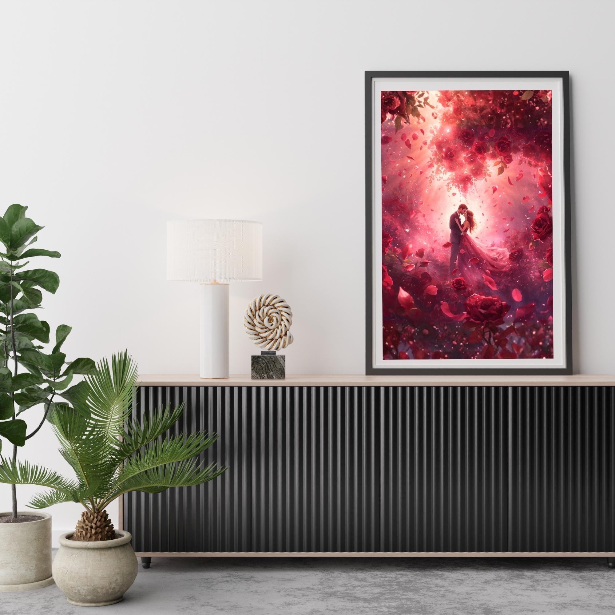 Valentine’s Fantasy Couple in Love Wall Art Printable Romantic Dreamy Illustration Magical Love Theme Digital Download