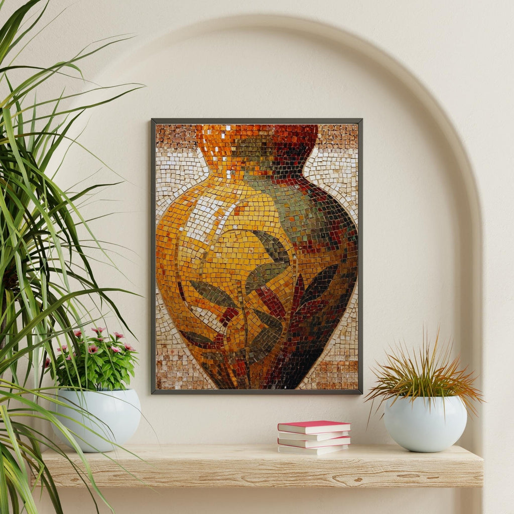 Warm Mosaic Vase Wall Art Printable Abstract Ceramic Tile Style Earth Tone Decorative Still Life Digital Download