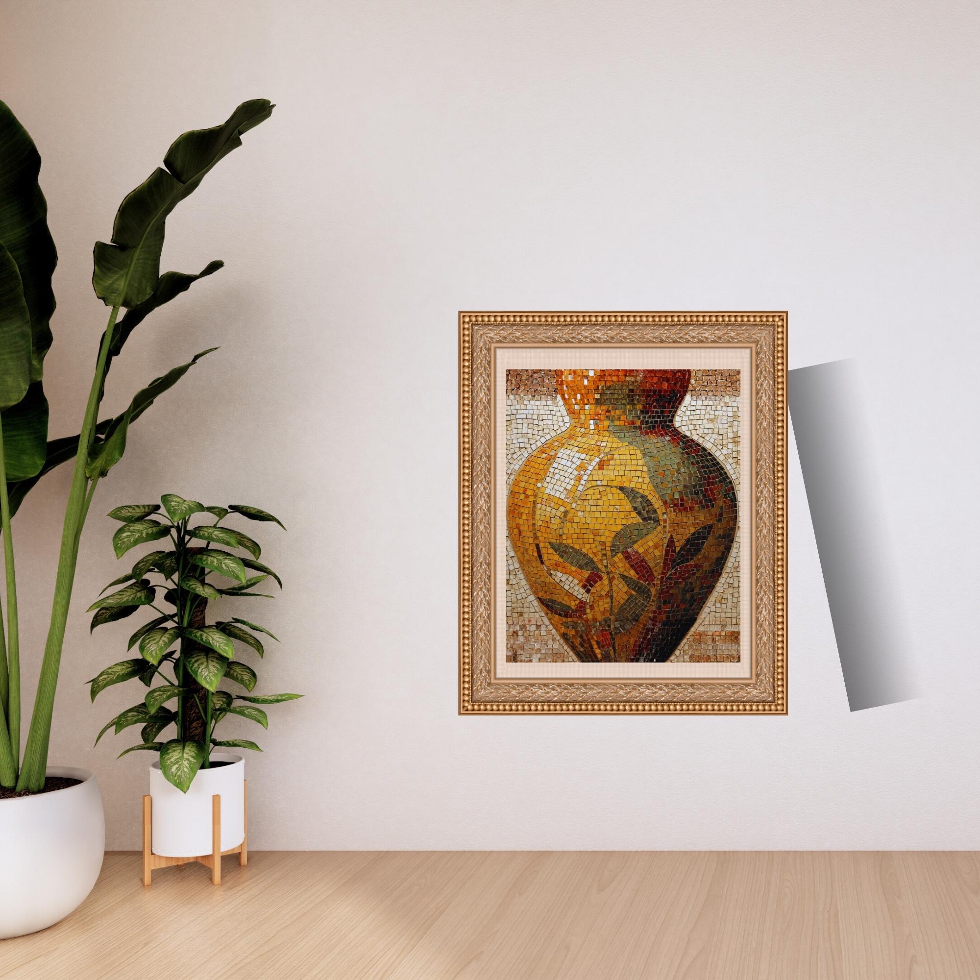 Warm Mosaic Vase Wall Art Printable Abstract Ceramic Tile Style Earth Tone Decorative Still Life Digital Download
