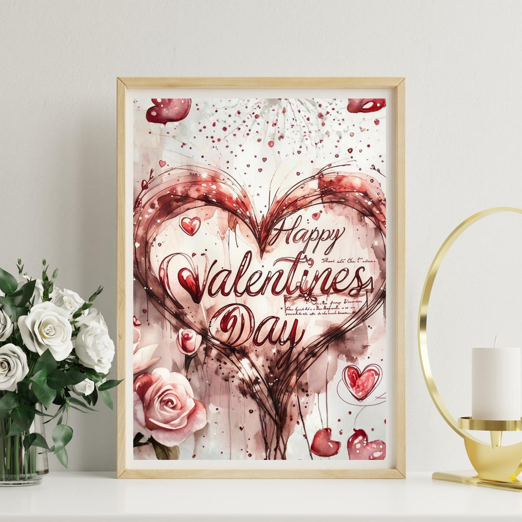 Valentine’s Heart Rose Wall Art Printable Romantic Floral Love Illustration Aesthetic Gift Decor Digital Download