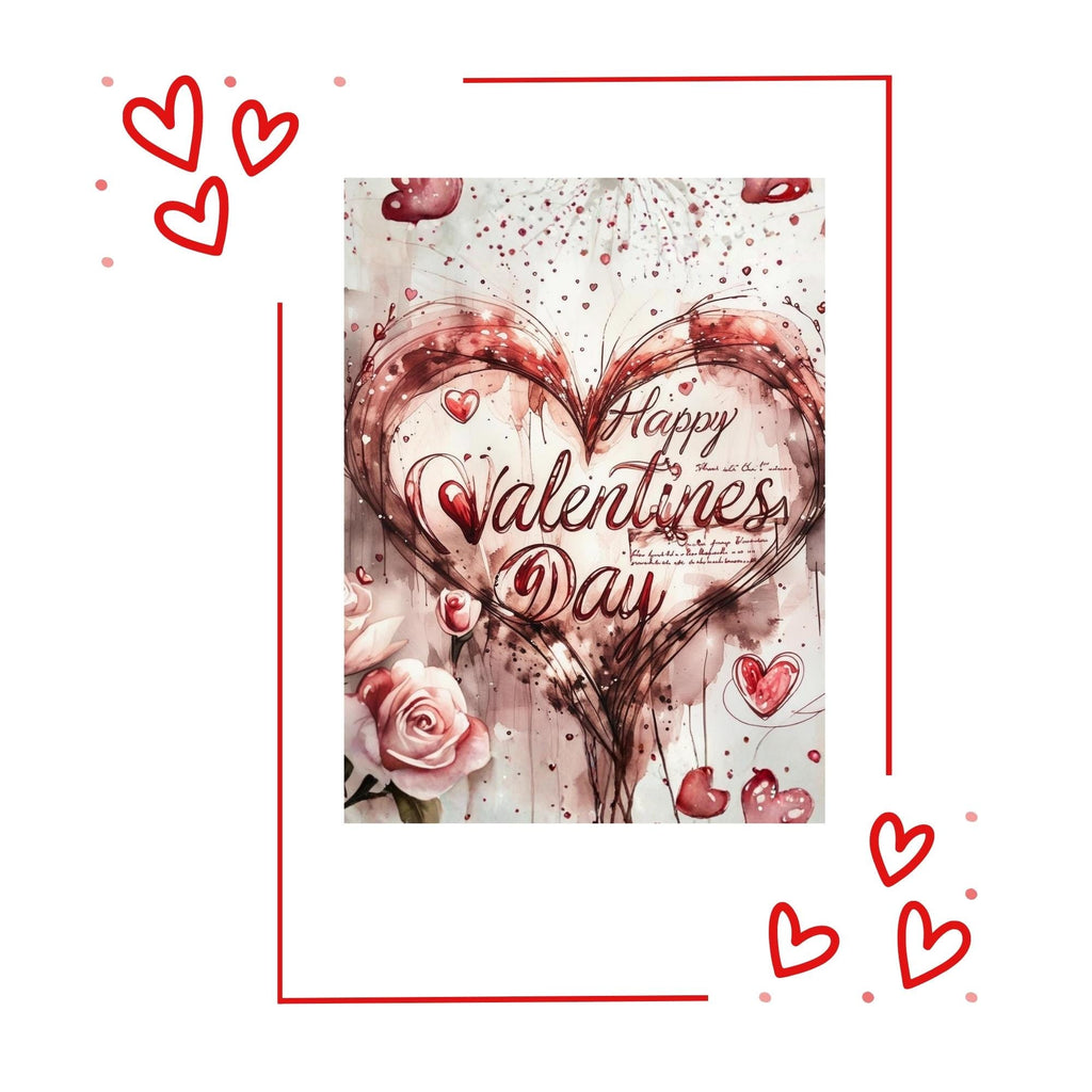 Valentine’s Heart Rose Wall Art Printable Romantic Floral Love Illustration Aesthetic Gift Decor Digital Download