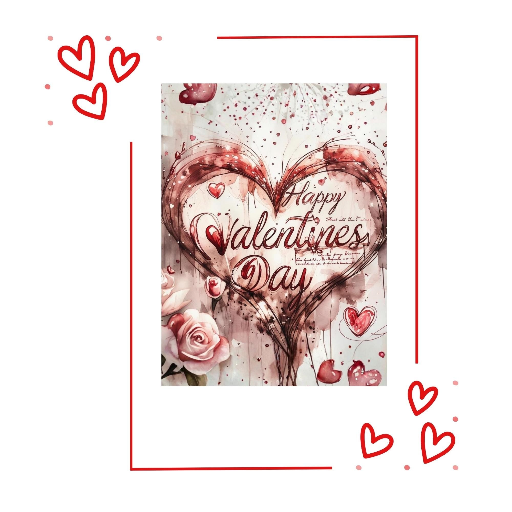 Valentine’s Heart Rose Wall Art Printable Romantic Floral Love Illustration Aesthetic Gift Decor Digital Download