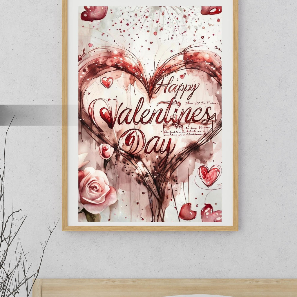 Valentine’s Heart Rose Wall Art Printable Romantic Floral Love Illustration Aesthetic Gift Decor Digital Download
