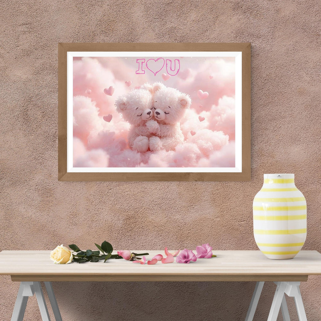 Pink Bears “I Love You” Nursery Wall Art Printable Cute Teddy Bear Love Illustration Baby Room Decor Digital Download