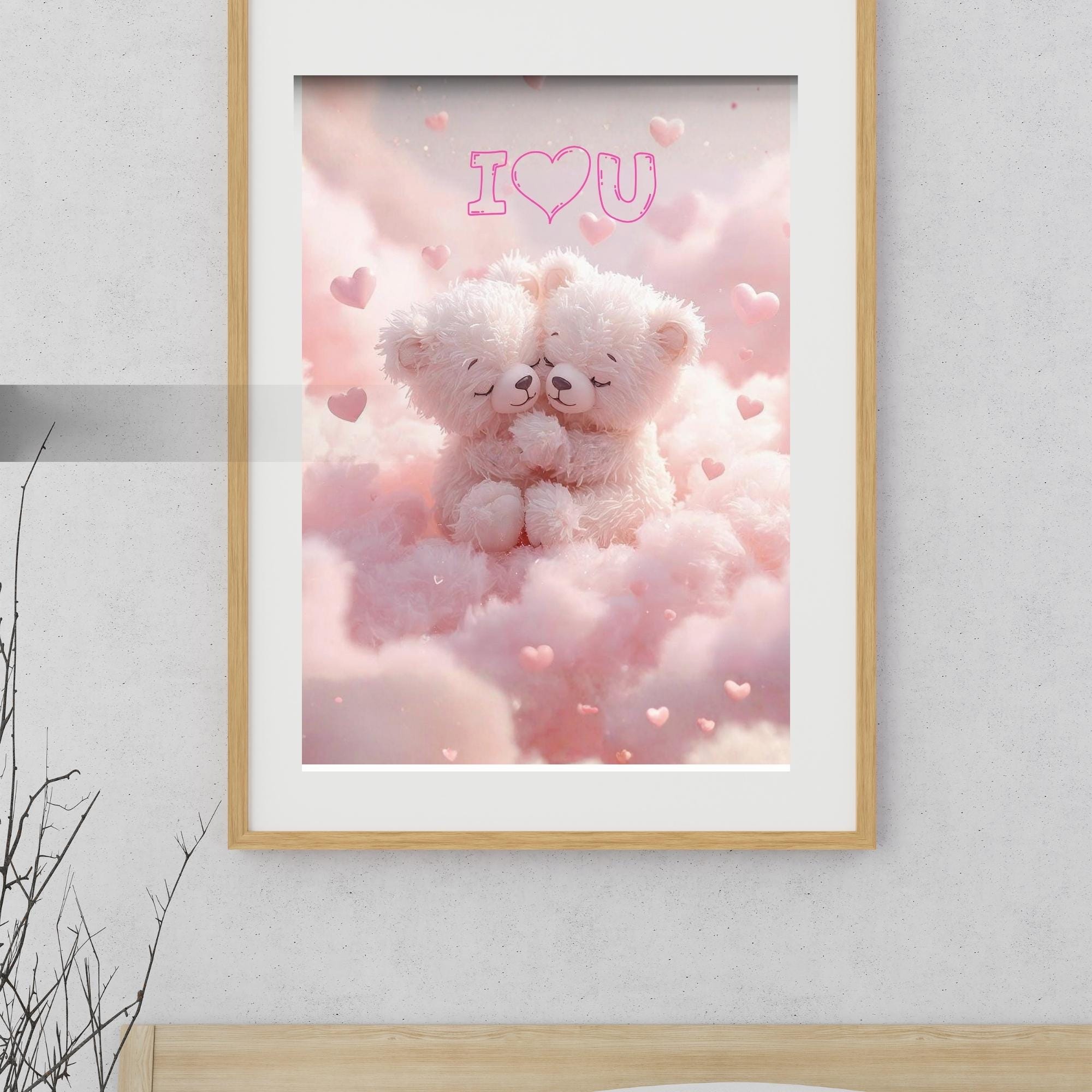 Pink Bears “I Love You” Nursery Wall Art Printable Cute Teddy Bear Love Illustration Baby Room Decor Digital Download