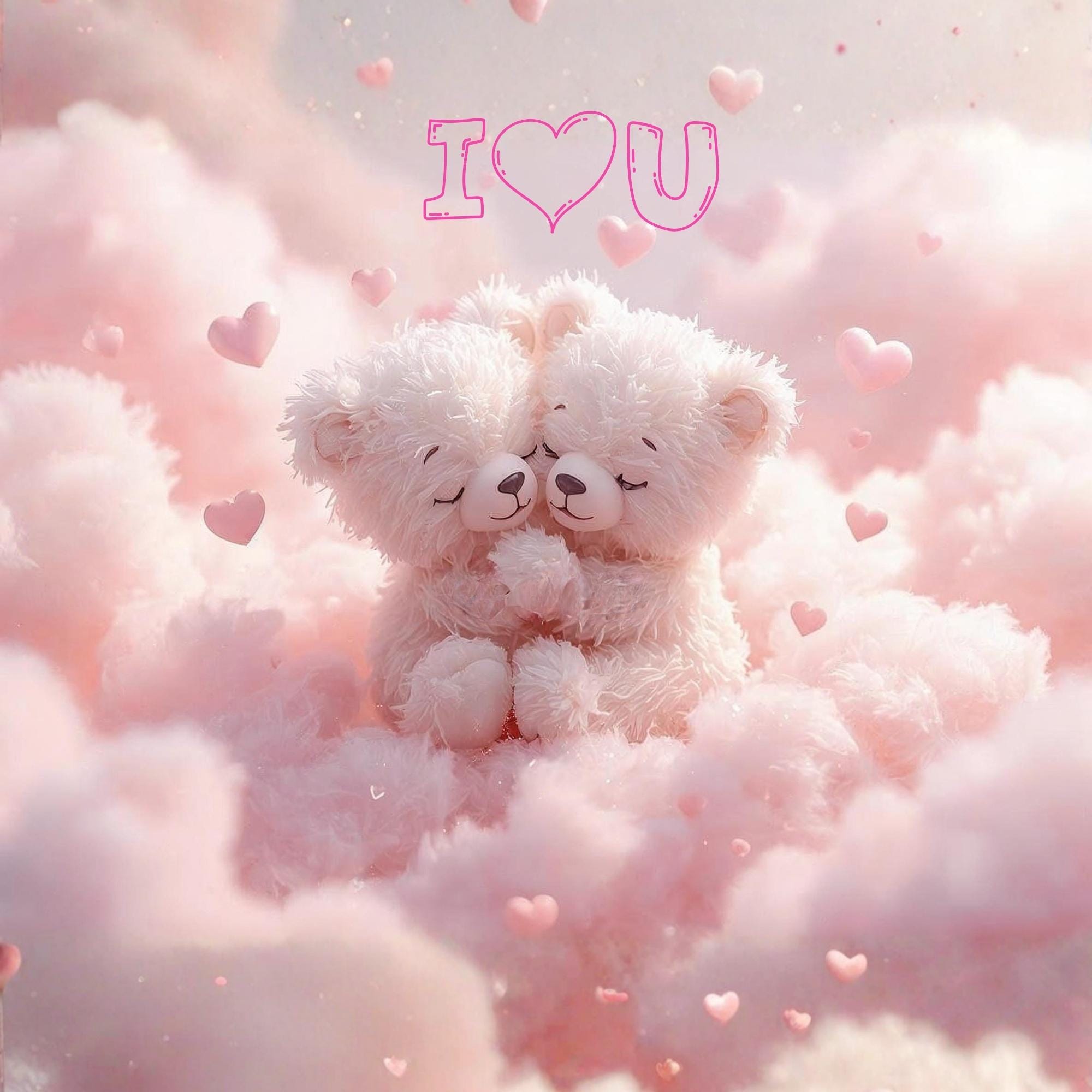 Pink Bears “I Love You” Nursery Wall Art Printable Cute Teddy Bear Love Illustration Baby Room Decor Digital Download