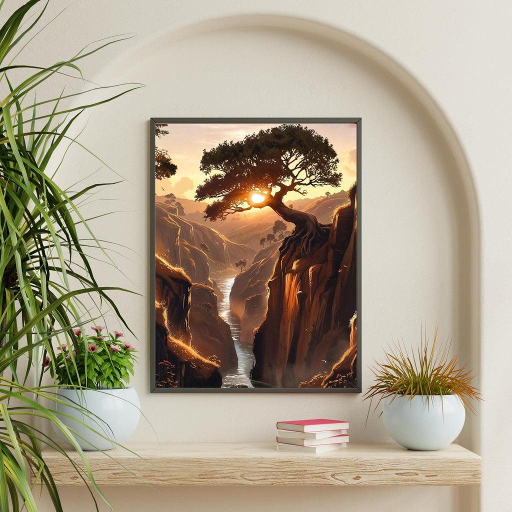 Sunset Canyon Landscape Wall Art Printable Earthy Brown Tones Nature Scene Desert Cliffs Warm Minimalist Decor Digital Download