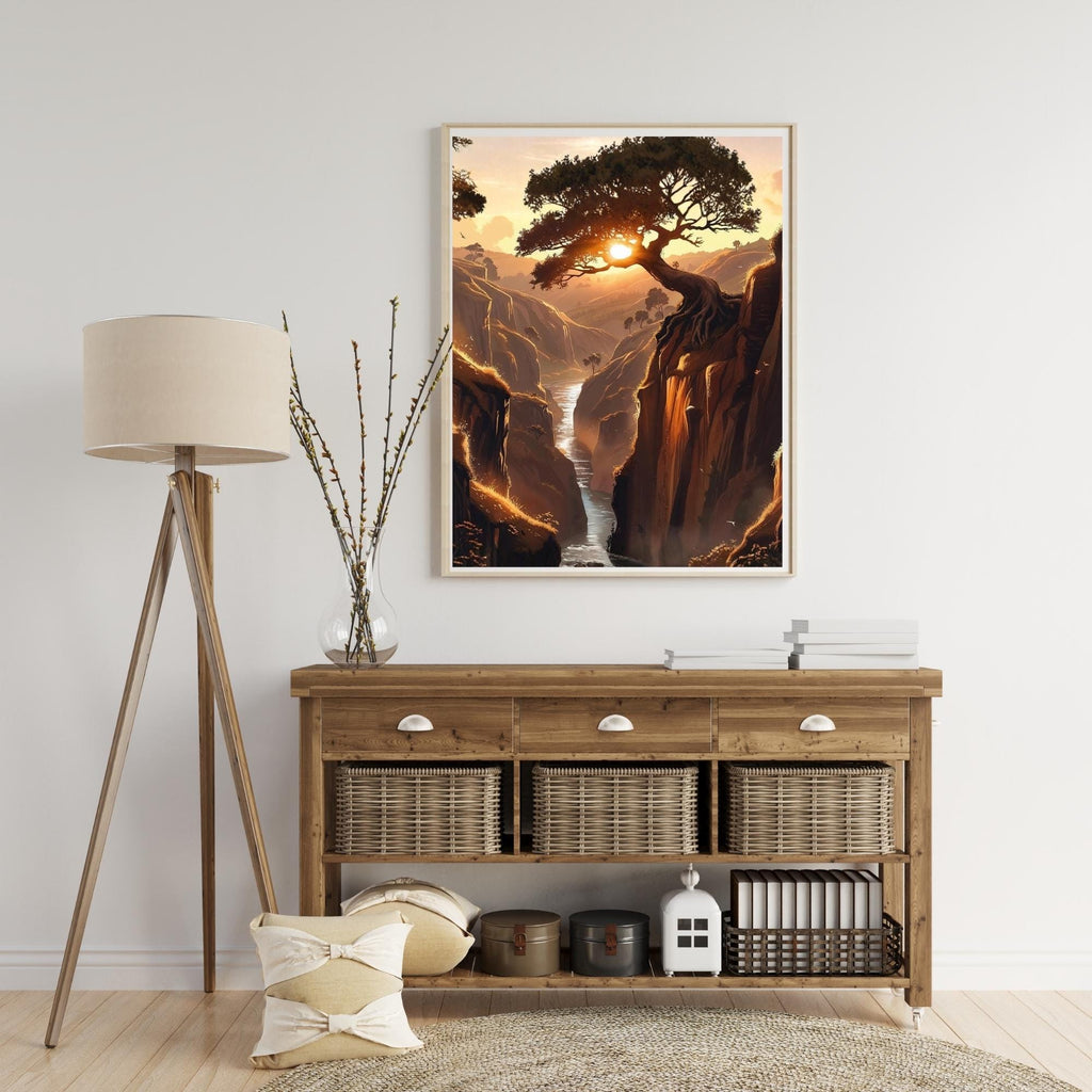 Sunset Canyon Landscape Wall Art Printable Earthy Brown Tones Nature Scene Desert Cliffs Warm Minimalist Decor Digital Download