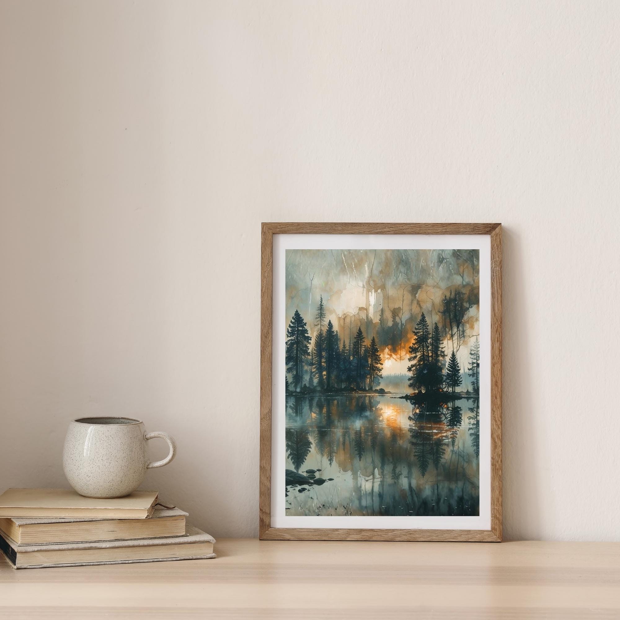 Serene Landscape Oil Painting Wall Art Printable Calm Nature Scene Impressionist Brushstroke Style Digital Download