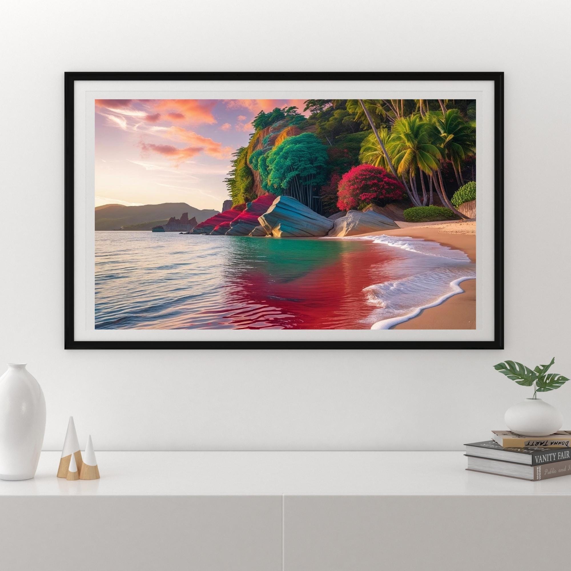 Vibrant Color Beach Wall Art Printable Photorealistic Tropical Seascape Sunset Ocean Paradise Nature Decor Digital Download