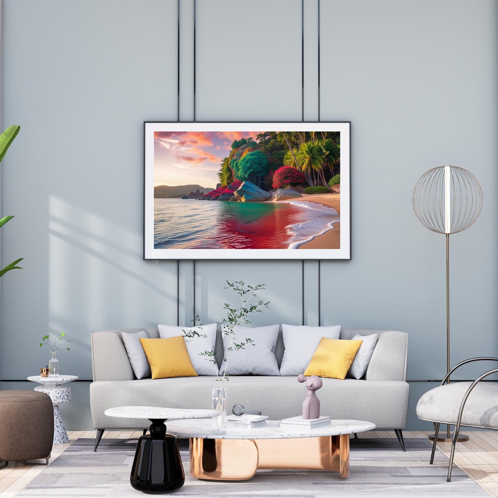 Vibrant Color Beach Wall Art Printable Photorealistic Tropical Seascape Sunset Ocean Paradise Nature Decor Digital Download