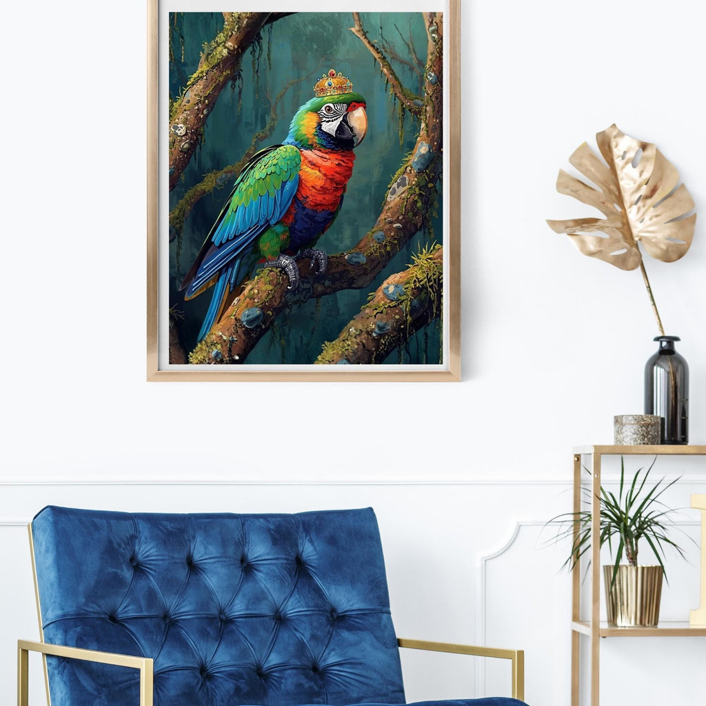 African Parrot with Crown Wall Art Printable Vibrant Tropical Bird Portrait Exotic Wildlife Royal Animal Digital Download