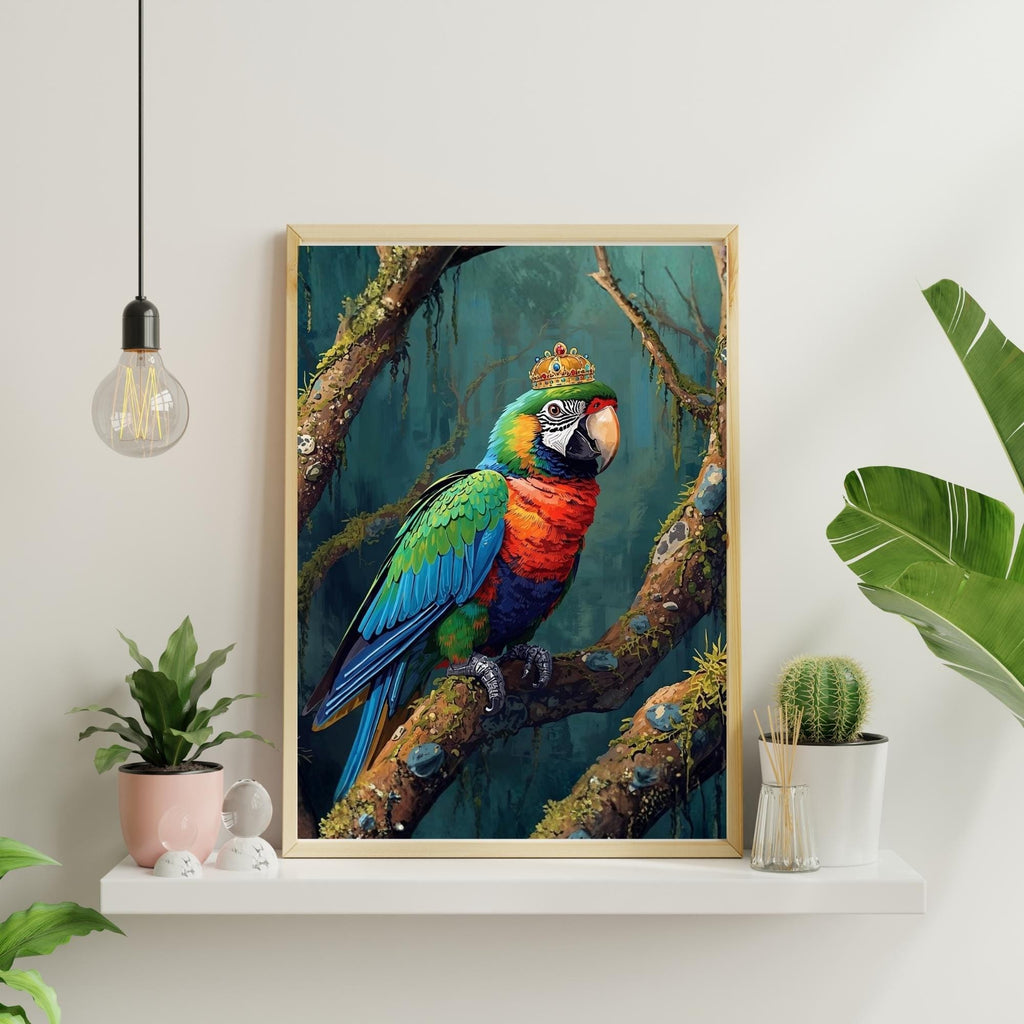 African Parrot with Crown Wall Art Printable Vibrant Tropical Bird Portrait Exotic Wildlife Royal Animal Digital Download