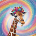 Whimsical Giraffe Art Print Printable Rainbow Swirl Background Colorful Animal Illustration Kids Room Decor Digital Download