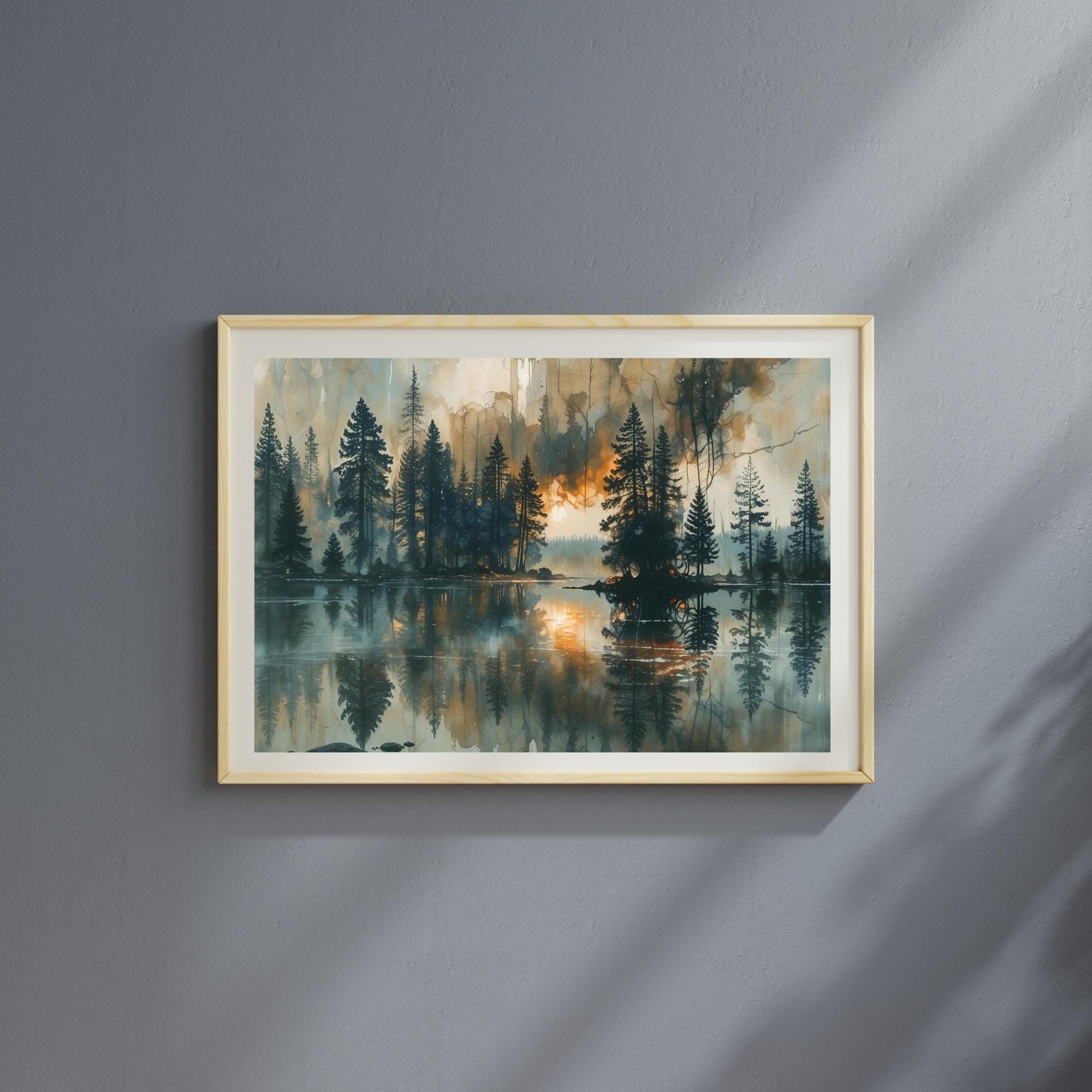 Serene Landscape Oil Painting Wall Art Printable Calm Nature Scene Impressionist Brushstroke Style Digital Download