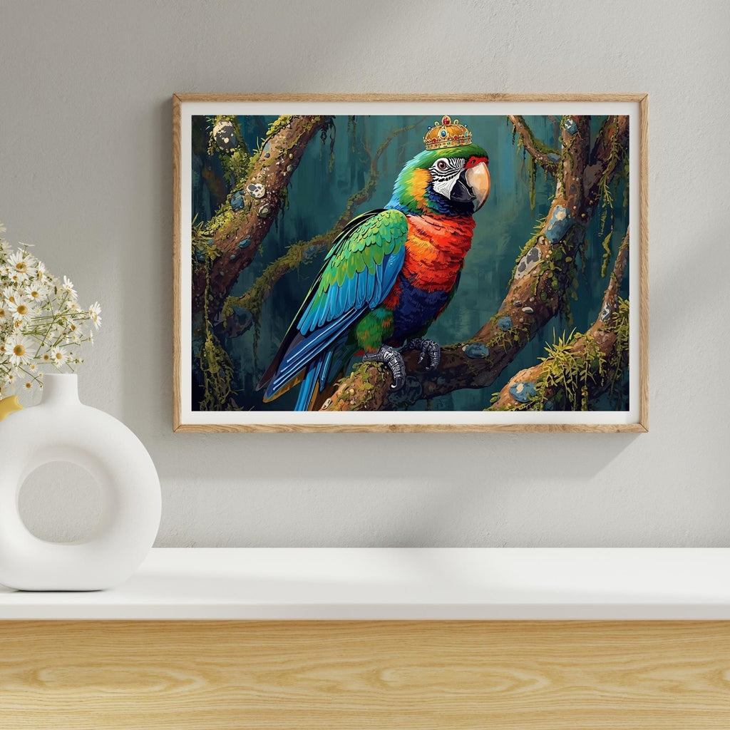 African Parrot with Crown Wall Art Printable Vibrant Tropical Bird Portrait Exotic Wildlife Royal Animal Digital Download