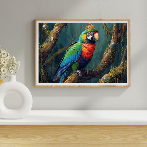 African Parrot with Crown Wall Art Printable Vibrant Tropical Bird Portrait Exotic Wildlife Royal Animal Digital Download