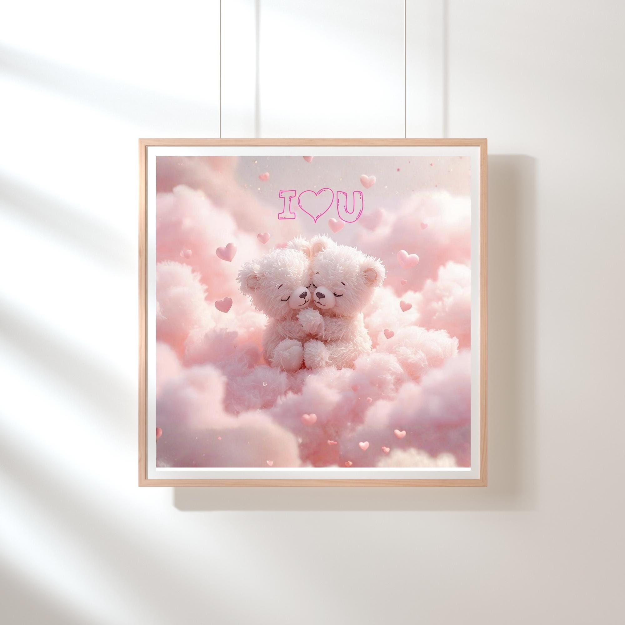 Pink Bears “I Love You” Nursery Wall Art Printable Cute Teddy Bear Love Illustration Baby Room Decor Digital Download