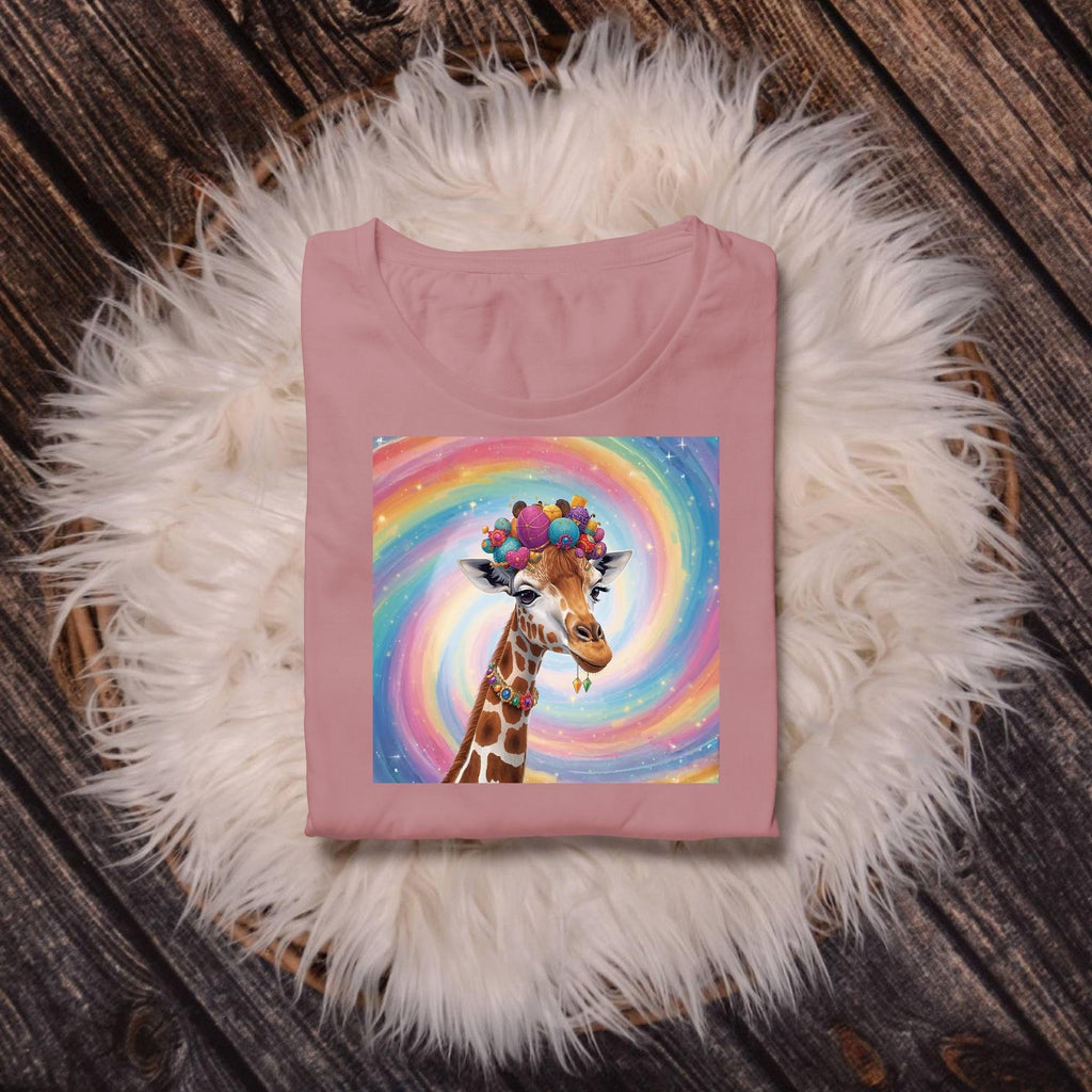 Whimsical Giraffe Art Print Printable Rainbow Swirl Background Colorful Animal Illustration Kids Room Decor Digital Download