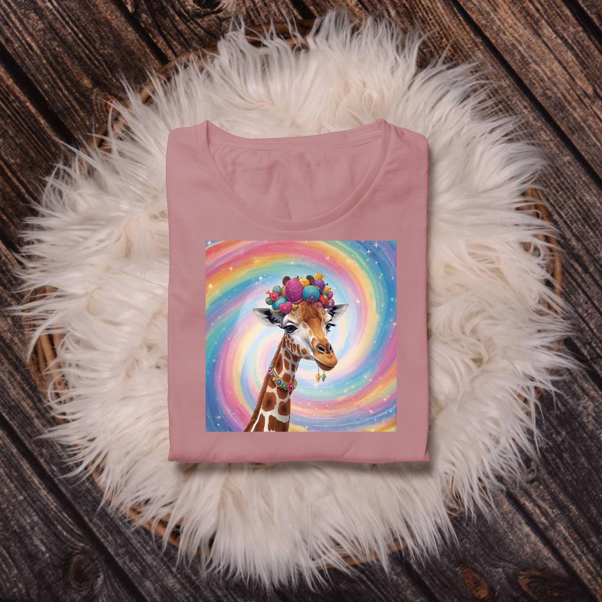 Whimsical Giraffe Art Print Printable Rainbow Swirl Background Colorful Animal Illustration Kids Room Decor Digital Download