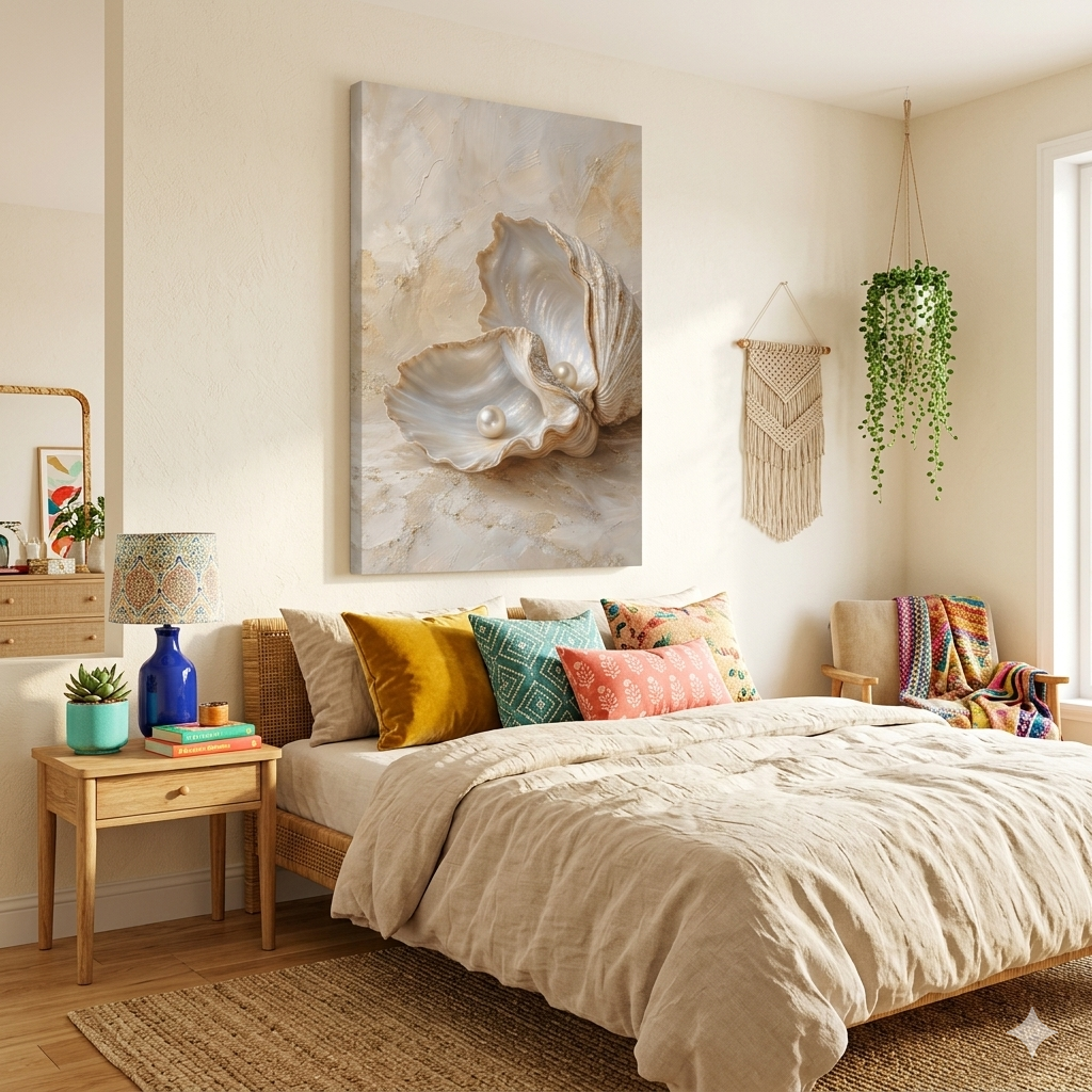 Luxury Oyster Shell with Pearls Canvas Wall Art - Coastal Ocean Seashore Decor
