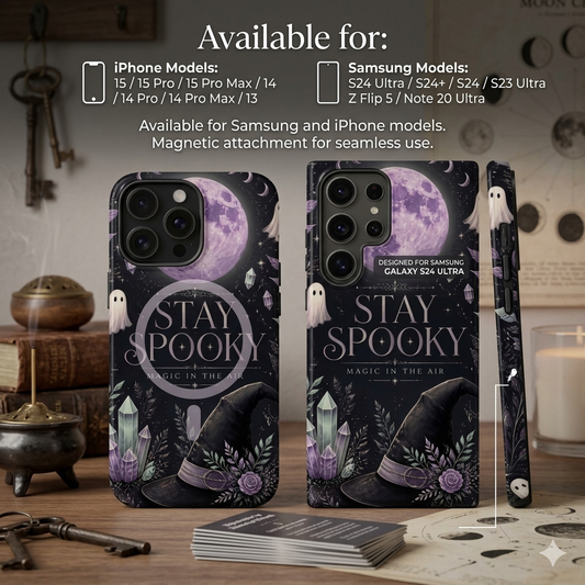 Stay Spooky Halloween Phone Case Witchy Purple Moon Tough Protective iPhone Samsung Galaxy Cover Festive Collection
