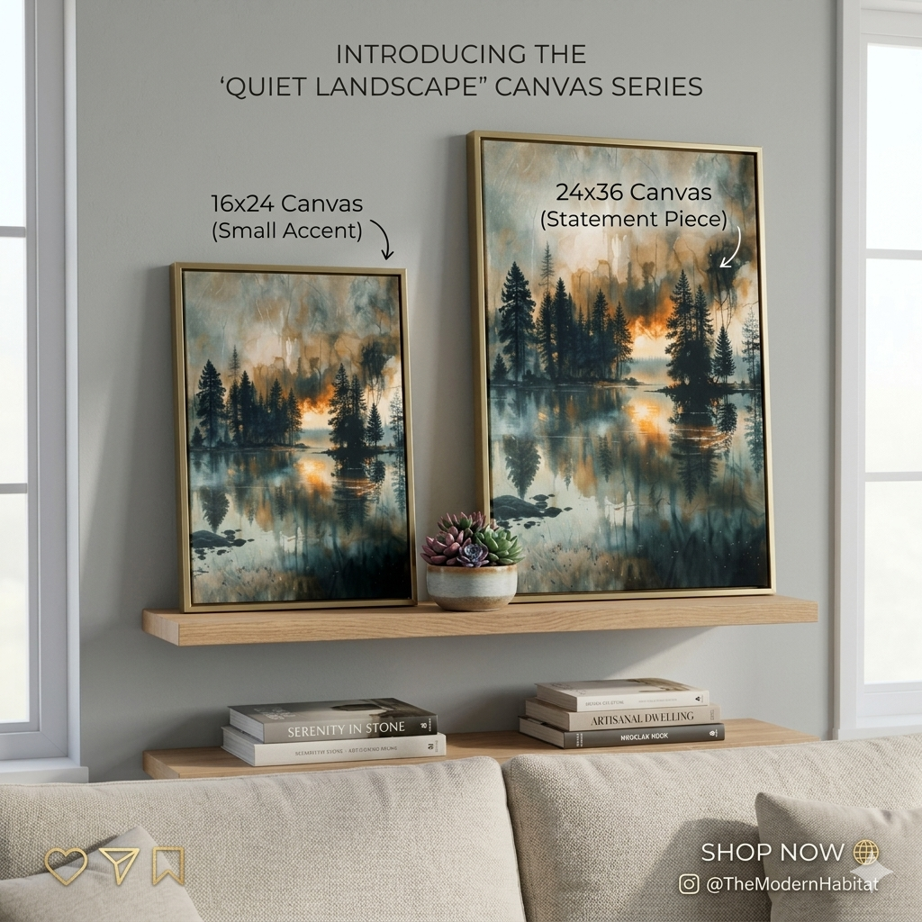 Moody Misty Forest Lake Wall Art Mountain Landscape Canvas Serene Nature Scenery Evergreen Trees Lake Reflection Artwork Rustic Cabin Decor