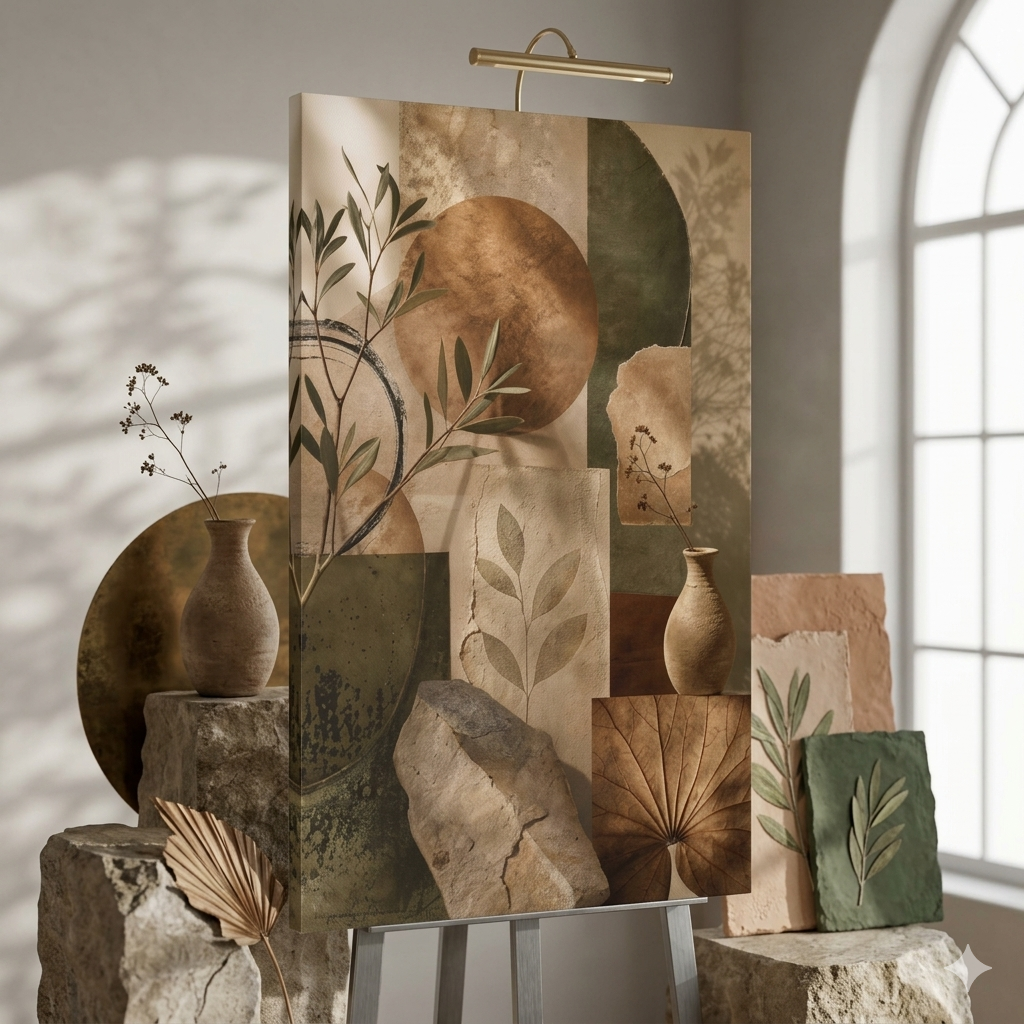 Japandi Earthy Abstract Canvas Wall Art - Neutral Terracotta Boho Print