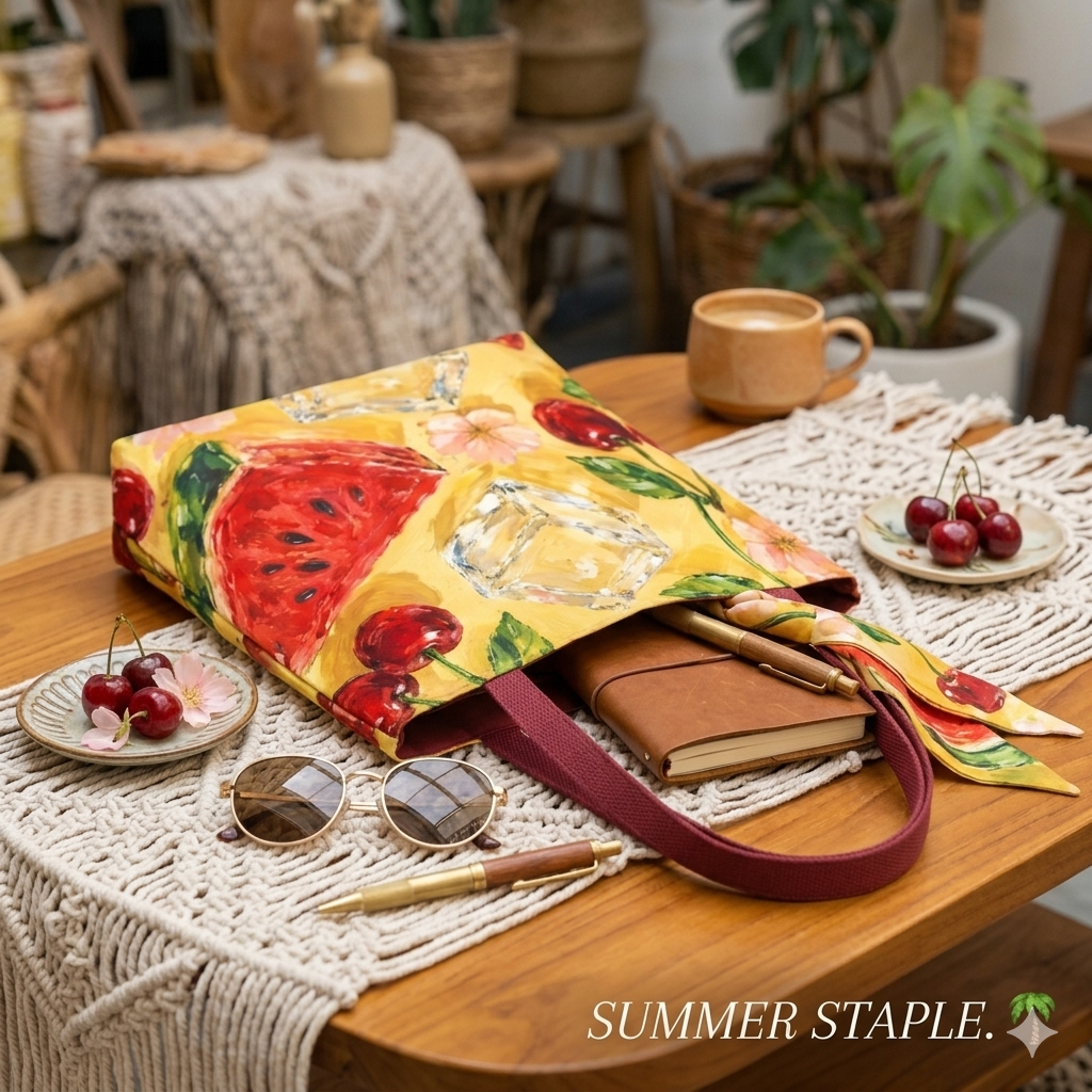 Summer Fruit Tote Bag – Cherry & Watermelon AOP Bag | Colorful Everyday Accessory