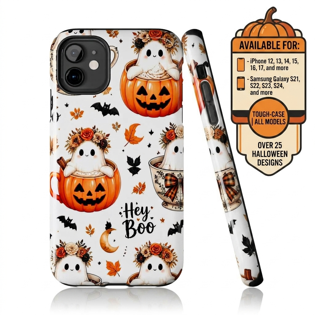 Hey Boo Halloween Phone Case Spooky Ghost Tough Protective iPhone Samsung Galaxy Cover Festive Collection