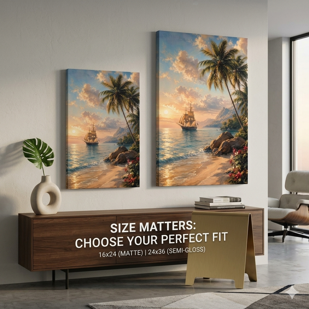 Vintage Sailing Ship Tropical Beach Canvas Wall Art - Large Coastal Sunset Print