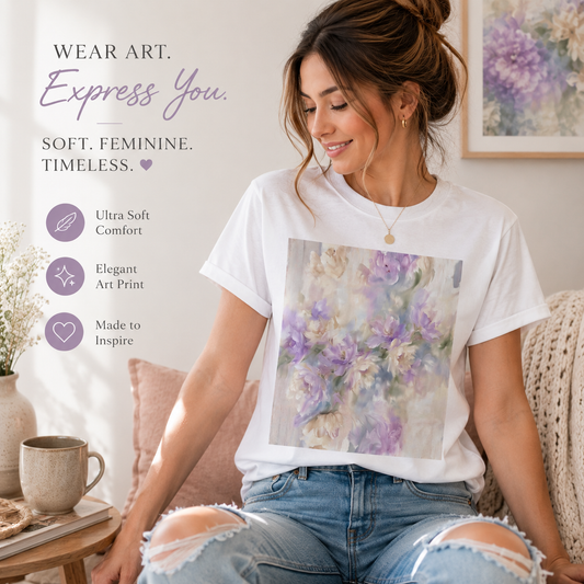 Abstract Floral Graphic T-Shirt, Modern Botanical Art Tee, Artistic Flower Print Shirt