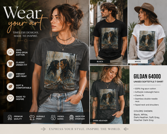 Native American Couple Love T-Shirt, Romantic Tribal Art Shirt, Indigenous Inspired Forest Graphic Tee