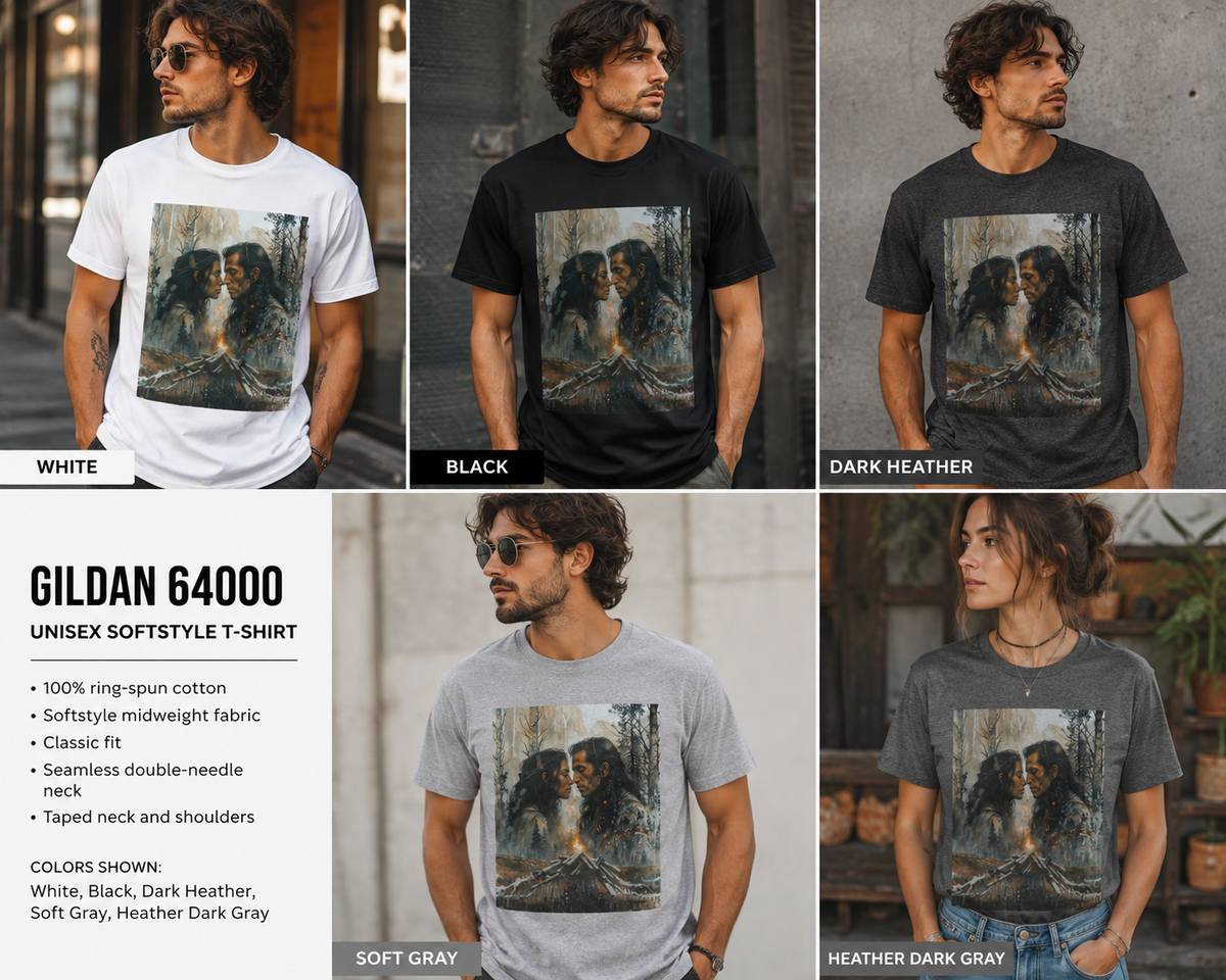 Native American Couple Love T-Shirt, Romantic Tribal Art Shirt, Indigenous Inspired Forest Graphic Tee