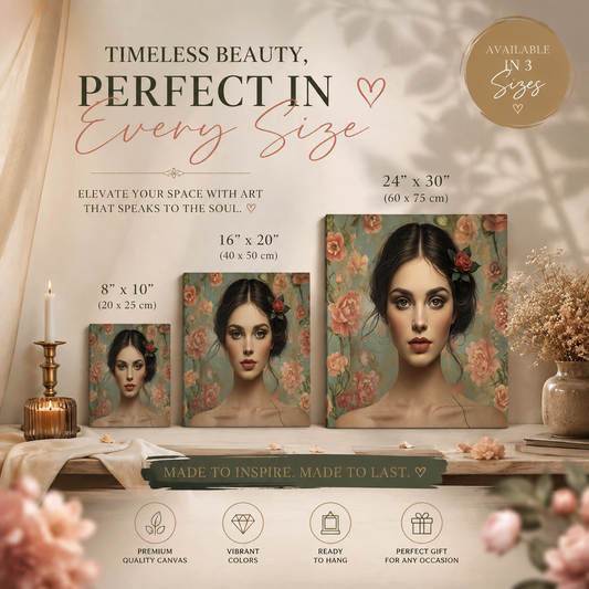 Vintage Floral Woman Portrait Canvas Wall Art Romantic Botanical Feminine  Classic Portrait Artwork for Bedroom Living Room Home Decor