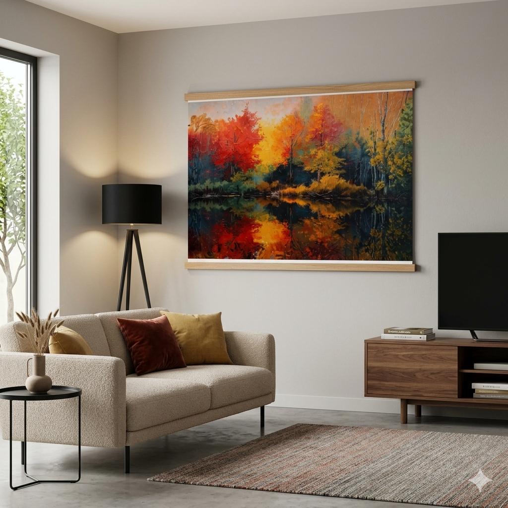 Autumn Reflection Rolled Poster – Colorful Fall Trees Lake Art Print