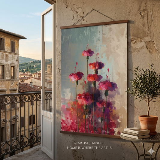Abstract Floral Rolled Poster, Colorful Modern Flower Wall Art, Contemporary Botanical Painting Print, Artistic Home Decor.